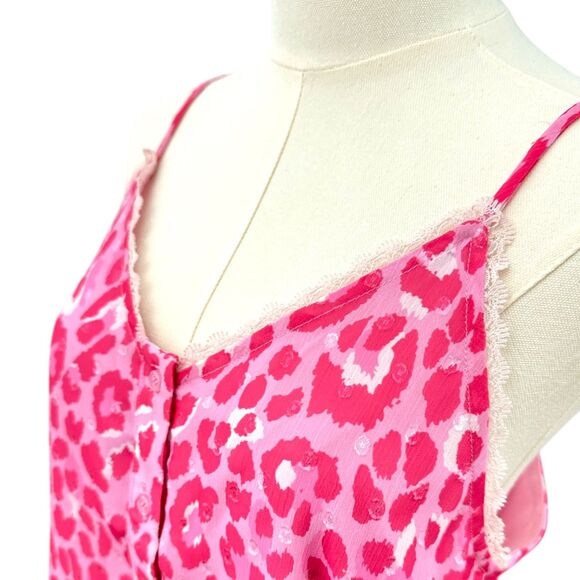 ROCHELLE BEHRENS The Shirt Cami Pink Leopard Print Wm Sz Sm Lined EUC Like New - Picture 3 of 8